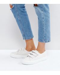 Superga Croc Leather Velcro Sneakers In Cream - Lyst