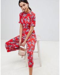 red floral culotte jumpsuit