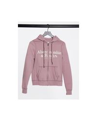 Sudadera con capucha rosa con cremallera Abercrombie \u0026 Fitch de color Rosa  | Lyst
