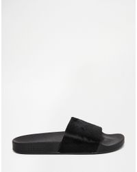 adidas Originals Adilette Pony Hair Slider Flat Sandals in Black - Lyst