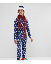 Chelsea Peers Christmas Pyjamas Set With Santa Hat Rubber Duck In Navy Blue For Men Lyst