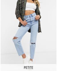 Stradivarius Denim Petite Organic Cotton Slim Mom Jean With Stretch And Rip  in Blue | Lyst