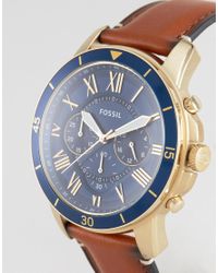 Fossil Fs5268 Grant Sport Chronograph Leather Watch In Tan in Blue for Men  - Lyst