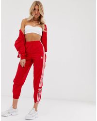 Adidas Originals Synthetic Adicolor Locked Up Logo Track Pants In Red Lyst