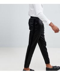 Pantaloni eleganti nero satin stretti in fondo con riga laterale in velluto  da Uomo di ASOS in Nero | Lyst