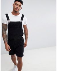 black denim short dungarees