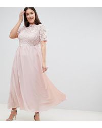John Zack Pink High Neck Cutwork Lace Top Maxi Dress