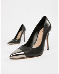 ALDO Edania Black Metal Toe Leather Court Shoes - Lyst
