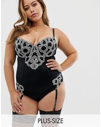Figleaves Cotton Decadence Embroidered Shapewear Bodysuit With Suspenders  in Black - Lyst