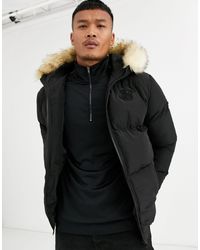 Plumífero negro con capucha en piel sintética SIKSILK de hombre de color  Negro | Lyst