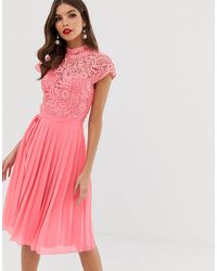 chi chi london lace top midi dress with pleated skirt