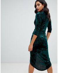 tfnc velvet midi wrap dress in emerald