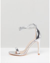 ankle tie silver heels