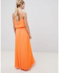 orange pleated maxi dress