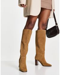 Botas por la rodilla marrones con tacón alto Mango de Cuero de color Marrón  | Lyst