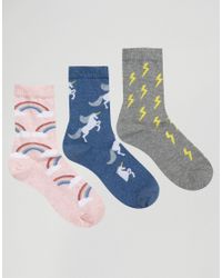 Miss Outrage 3 Pack Cotton Ankle Socks In Unicorn Rainbow Multi Print In Blue Lyst Miss Outrage 3 Pack Cotton Ankle Socks In Unicorn Rainbow Multi Print In Blue Lyst