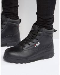 Fila Leather Grunge Mid Laceup Boots in Black for Men - Lyst