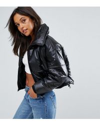 high shine padded coat