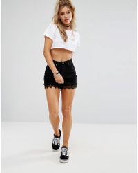 black denim shorts boohoo