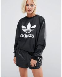 adidas originals leather look sweatshirt with trefoil logo