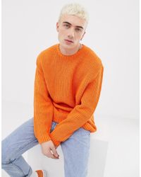 ASOS Synthetic Knitted Oversized Sweater In Orange for Men - Lyst