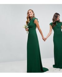 tfnc lace up back maxi bridesmaid dress with flutter sleeve