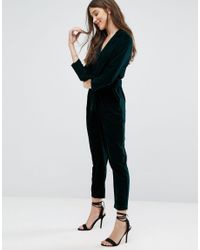 dark green velvet jumpsuit