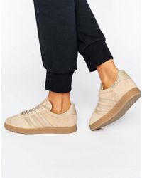 adidas Suede Originals Beige Gazelle Sneakers With Sole in Brown