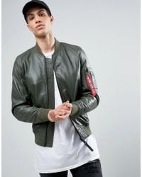 Alpha Industries Ma1 Leather Bomber Jacket In Green for Men - Lyst