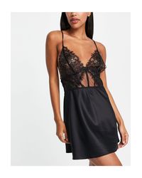 Ann Summers Black Lace And Satin Chemise With Strappy Back Detail