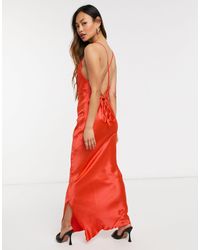 ASOS Satin Cami Maxi Slip Dress in Red ...