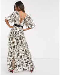 Vestito lungo a balze con maniche voluminose a pois di Mango in Bianco |  Lyst