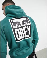 Felpa con cappuccio con stampa di occhi iconici sul retro da Uomo di Obey  in Verde | Lyst