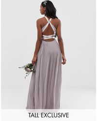 tfnc pleated midi bridesmaid dress with cross back and bow detail