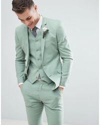 Chaqueta de traje muy entallada en lino de color verde salvia ASOS de Lino  de color Verde para hombre | Lyst