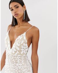 love triangle plunge front 3d applique cami midi dress in white