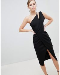 lavish alice one shoulder midi wrap dress in leopard print