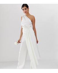 Mono largo de boda, asimétrico y drapeado en un lateral ASOS de Tejido  sintético de color Blanco | Lyst