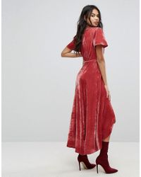 pretty little thing velvet wrap dress