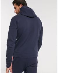 Adidas Originals Cotton Adidas Zne 3 Stripe Zip Thru Hoodie In Navy Blue For Men Lyst