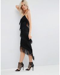 asos design fringe mesh strappy midi bodycon dress