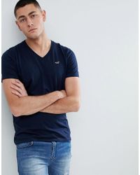 Hollister Core V Neck T Shirt Seagull Logo In Navy In Blue For Men Lyst
