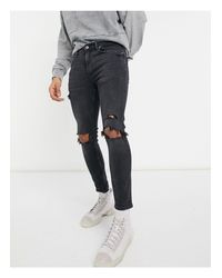 Zwart/Grijze Old Look Heren Jeans met Scheuren - Black-Leo.nl