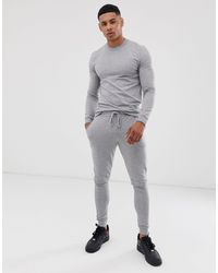 Tuta sportiva attillata grigio mélangeASOS in Cotone da Uomo colore Grigio  | Lyst