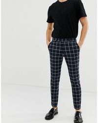 River Island Denim Nette Skinny-fit Broek Met Grote Marineblauwe Ruiten in  het Blauw voor heren | Lyst NL