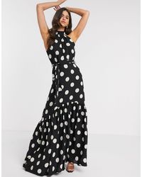 Vestito lungo allacciato al collo nero a pois di Mango in Blu | Lyst