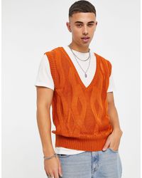 Maglione smanicato lavorato a trecce color ruggine da Uomo di Another  Influence in Arancione | Lyst