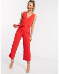 Tuta jumpsuit rossa con cinturaMorgan in Materiale sintetico di colore Rosso  | Lyst