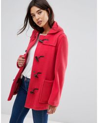 Gloverall Fitted Pannelled Wool Duffle Coat in Pink | Lyst