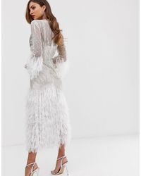 midi dress with feathers